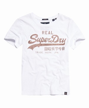 Superdry Vintage Logo Glitter Embossed Női Pólók Fehér | NUFQE9203